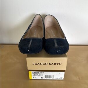 Franco Sarto Blue Suede Flats with Moccasin Stitching